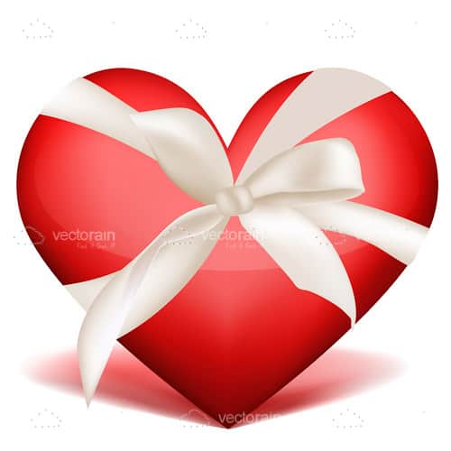Big Red Heart in a White Bow Tied Ribbon